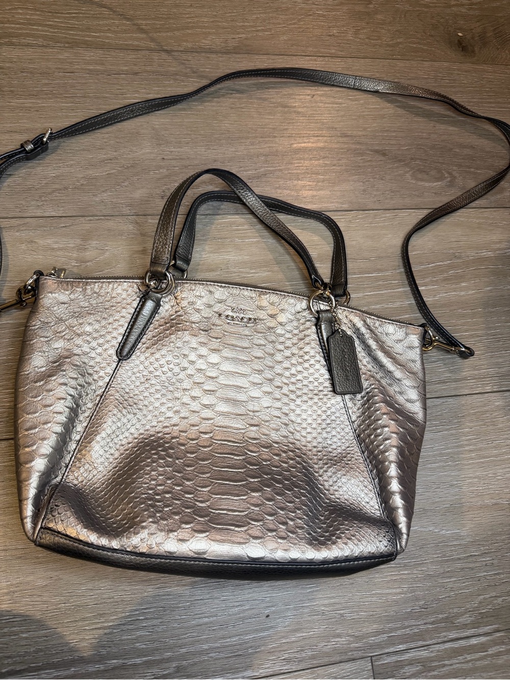 Coach Metallic Python-Embossed Shoulder Bag - Silver - Picture 2 of 11